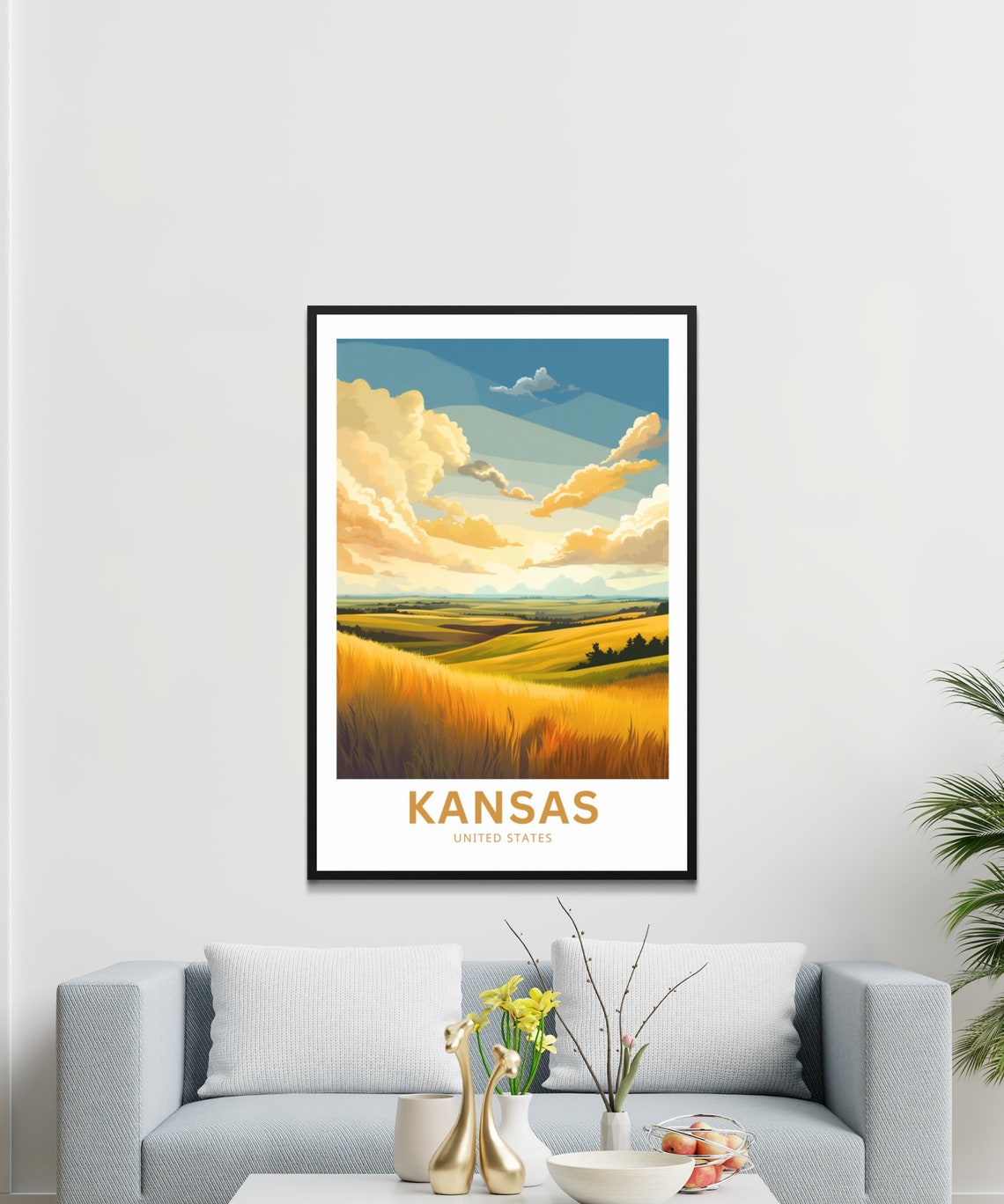 Kansas Golden Wheat Fields Dramatic Sky Vintage Travel Poster - Image 3