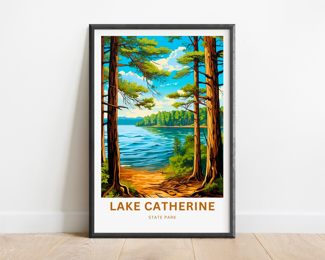 Lake Catherine State Park Pine Framed Shoreline Travel Poster