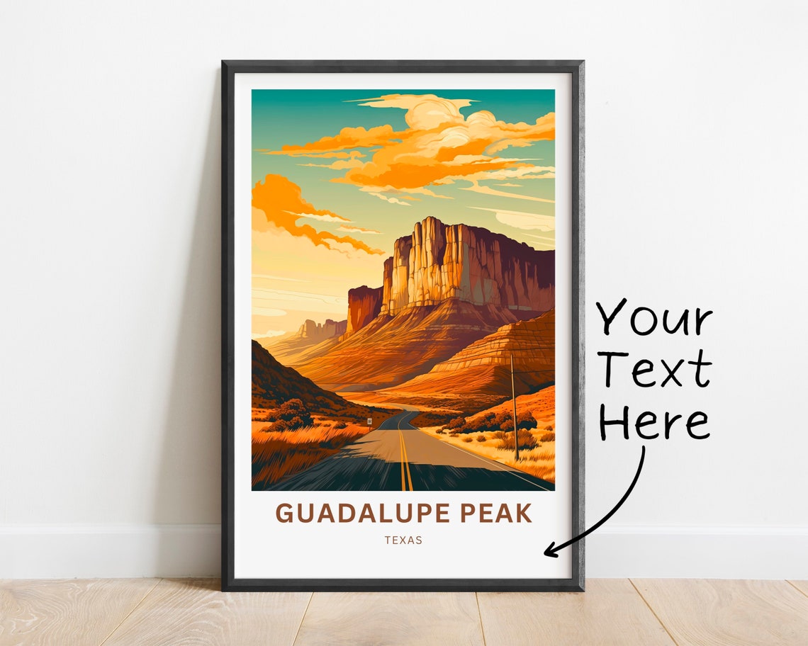 Personalized Guadalupe Peak Texas Highway Sunset Travel Poster