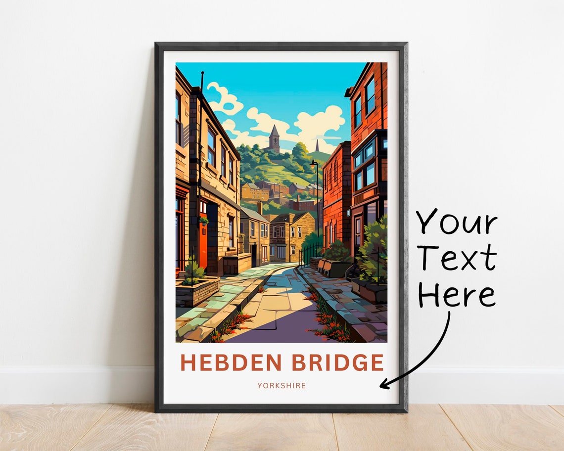 Personalized Hebden Bridge Yorkshire Stone Street Travel Poster