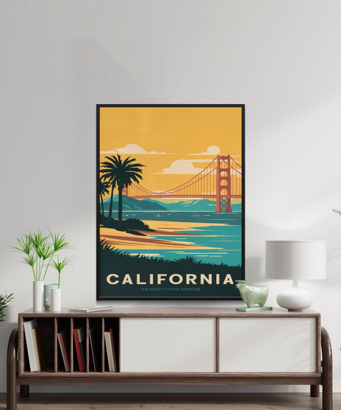 California Golden Gate Bay Palms Sunset Adventure Travel Poster - Image 2