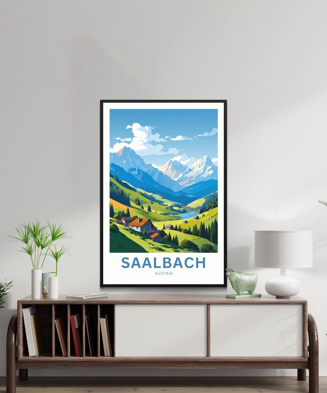 Personalized Saalbach Austria Green Valley Chalets Summer Poster - Image 3