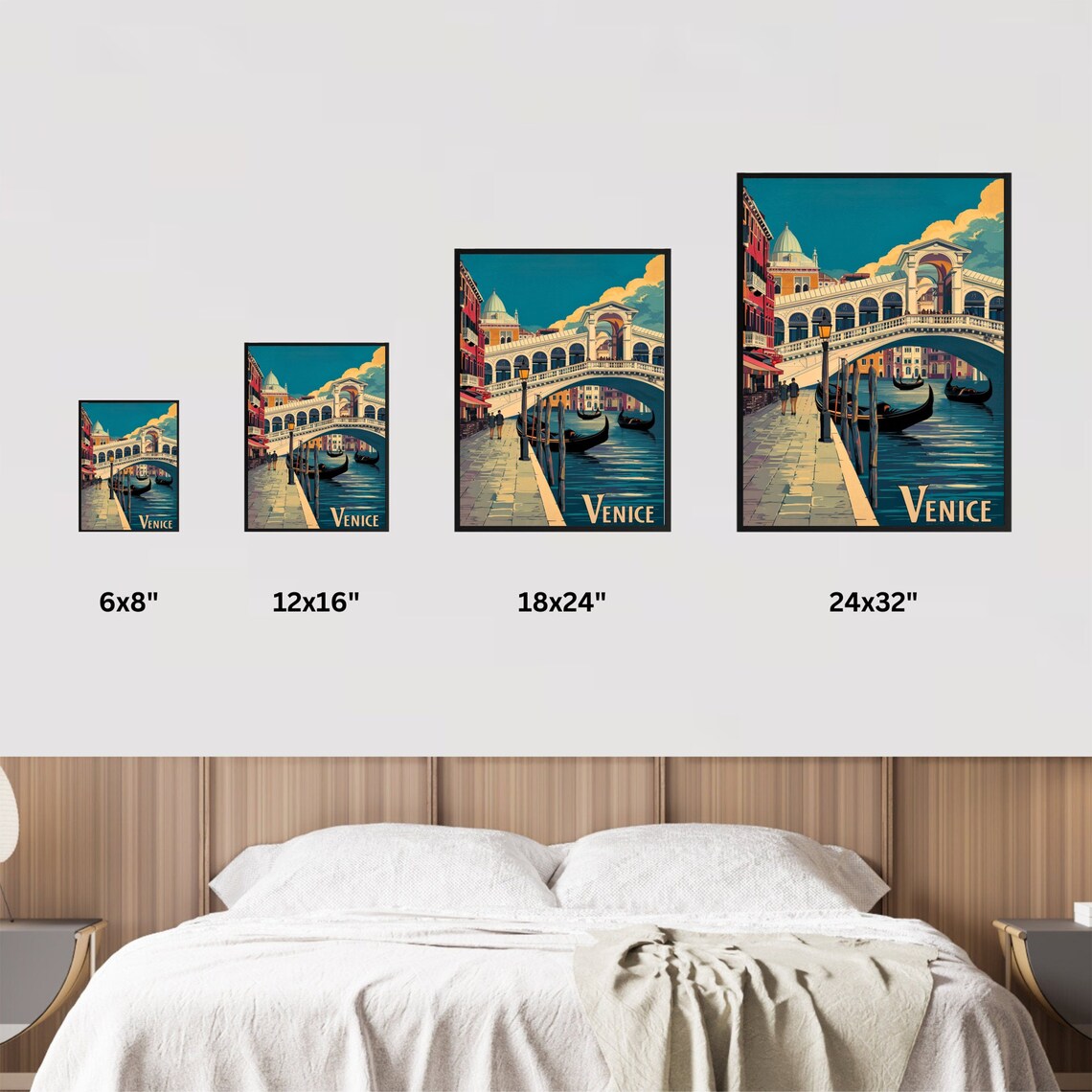 Venice Grand Canal Rialto Bridge Gondolas Evening Retro Travel Poster - Image 4
