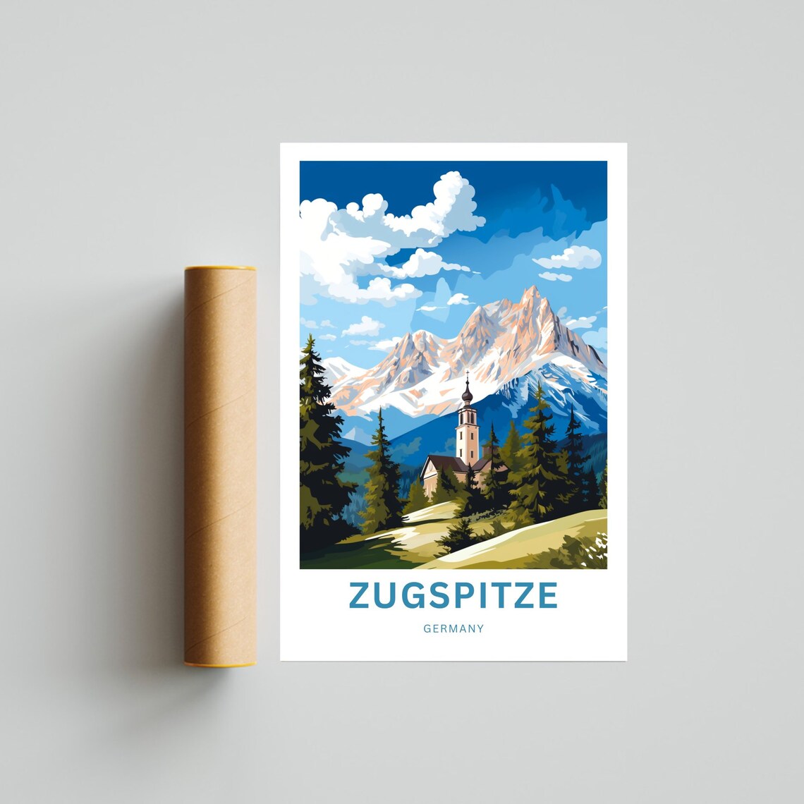 Zugspitze Germany Alpine Church Snow Capped Peak Travel Poster - Image 4