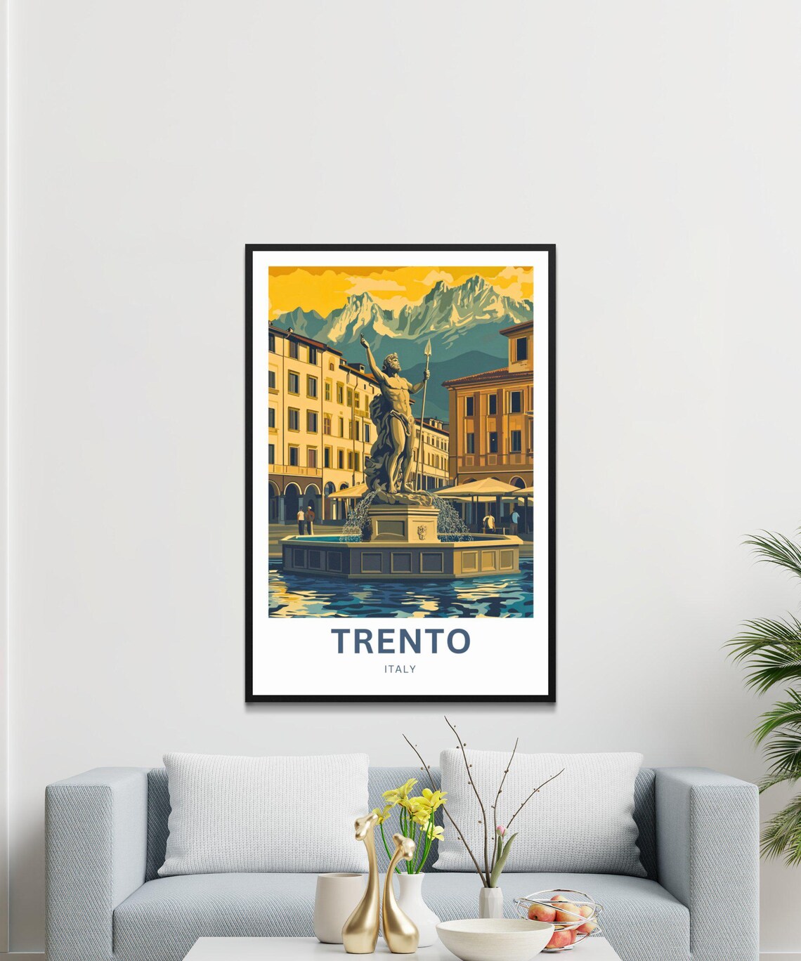 Trento Italy Neptune Fountain Piazza Mountain Vista Historic Poster - Image 4