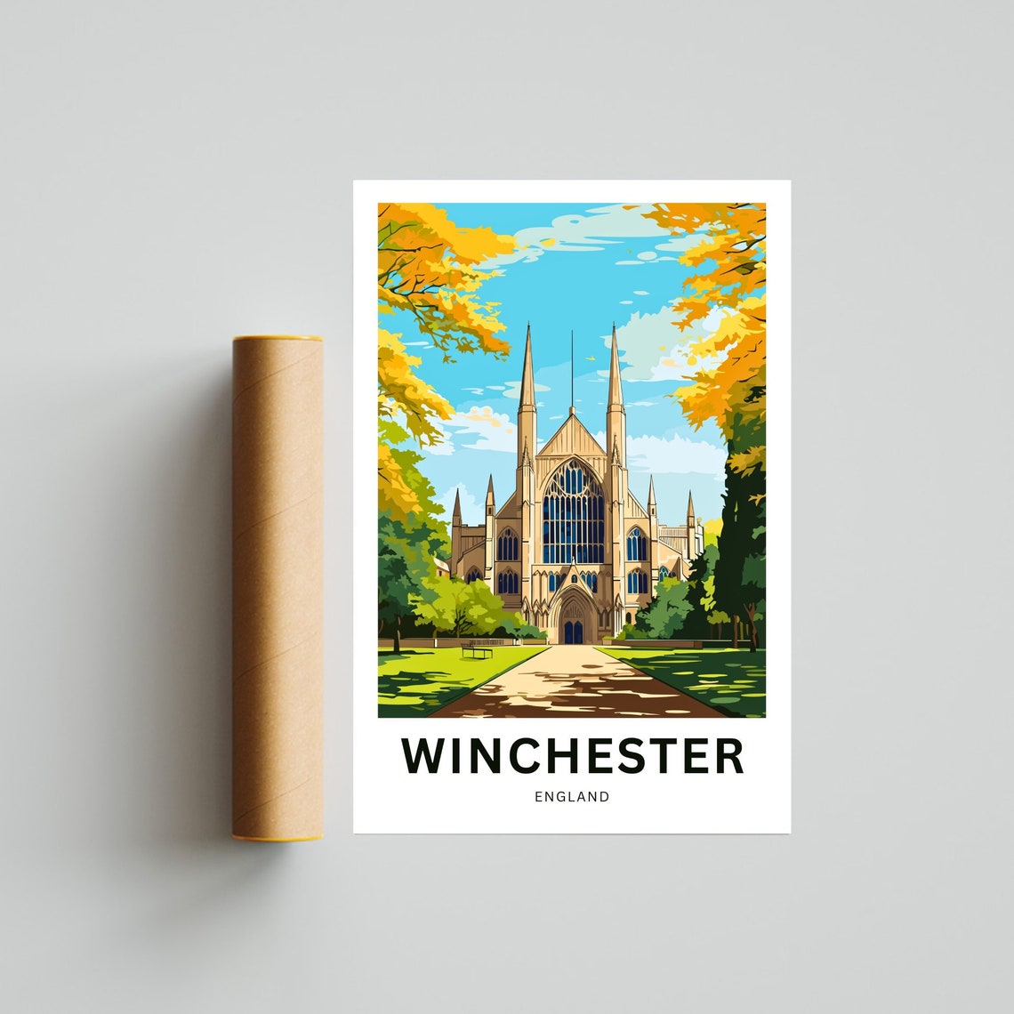 Winchester England Cathedral Autumn Trees Personalized Poster - Image 4