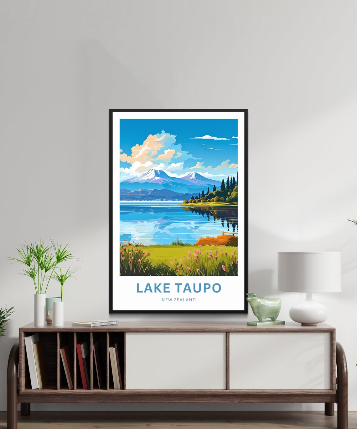 Lake Taupo New Zealand Snowy Volcano Lakeside Scenic Travel Poster - Image 2