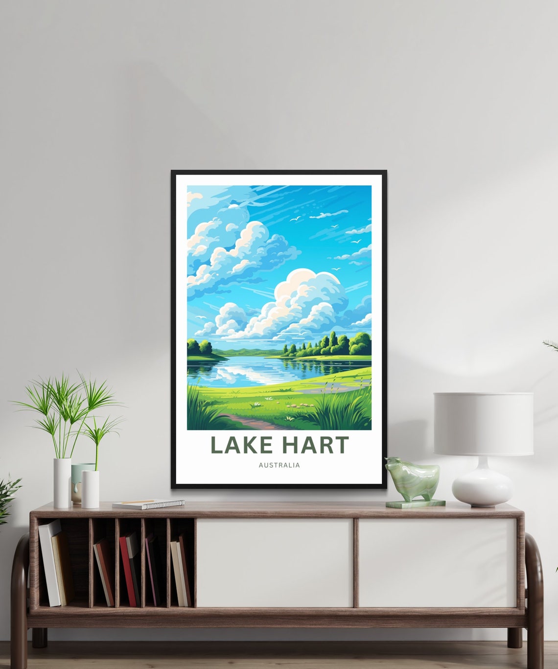 Personalized Lake Hart Australia Lakeside Meadow Vintage Travel Poster - Image 2