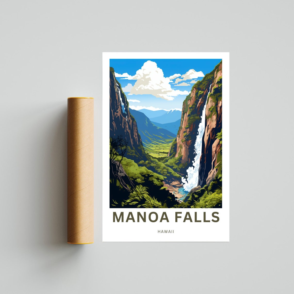 Manoa Falls Hawaii Travel Poster Twin Falls Green Valley Art - Image 4