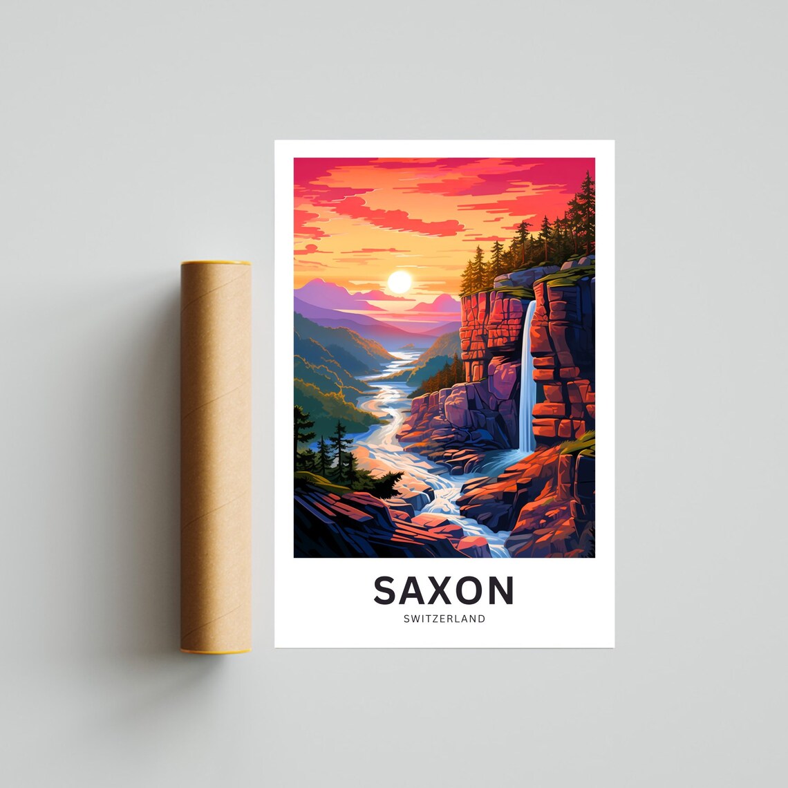 Saxon Switzerland Sunset Waterfall Canyon Red Rocks Travel Poster - Image 4