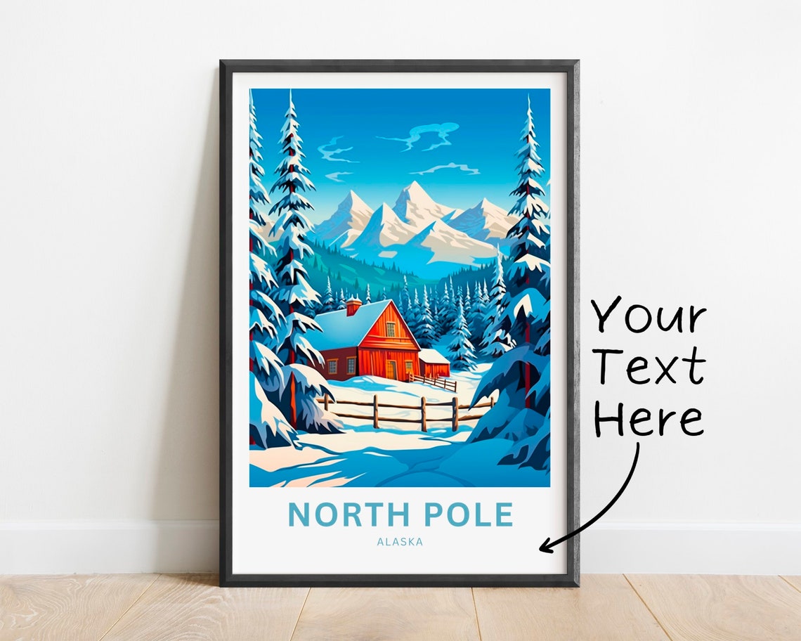 North Pole Alaska Personalized Red Cabin Winter Forest Poster