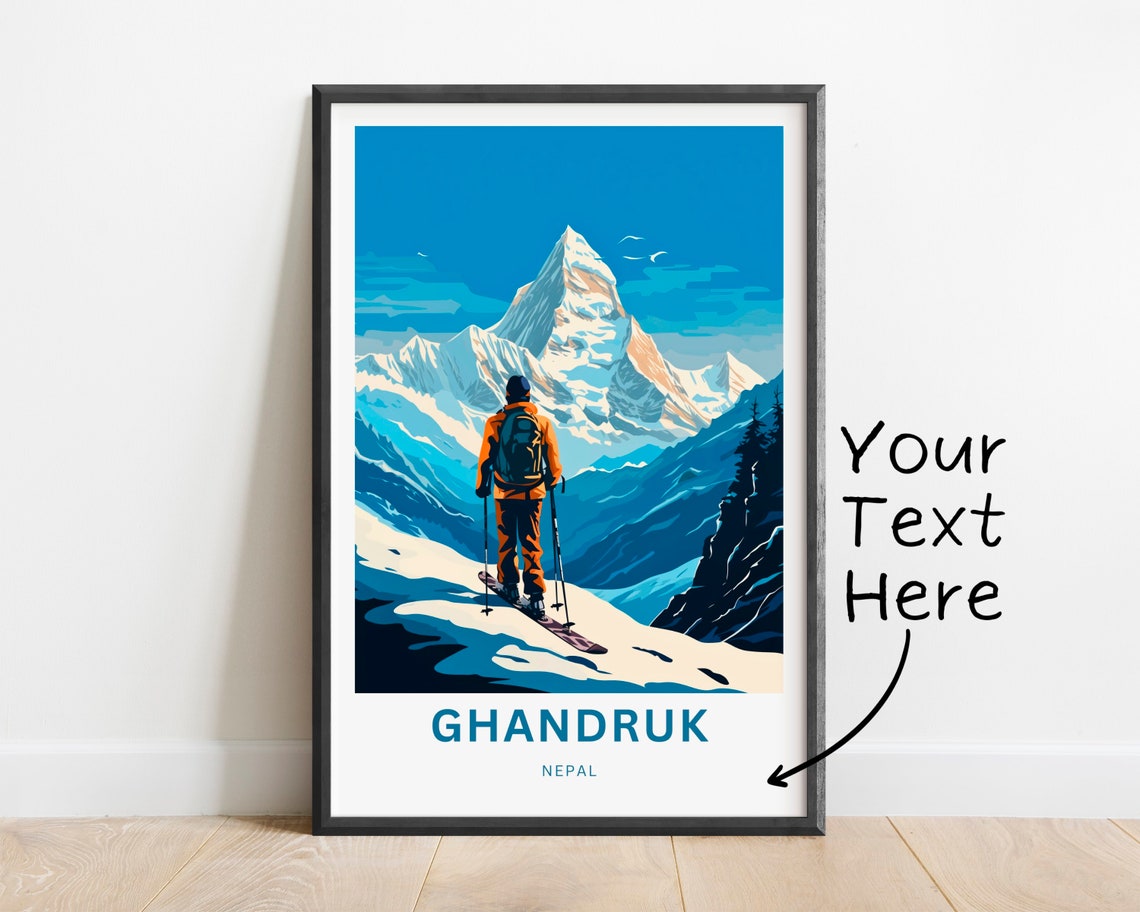 Ghandruk Nepal Himalayan Summit Skier Facing Snowy Peak Poster - Image 2