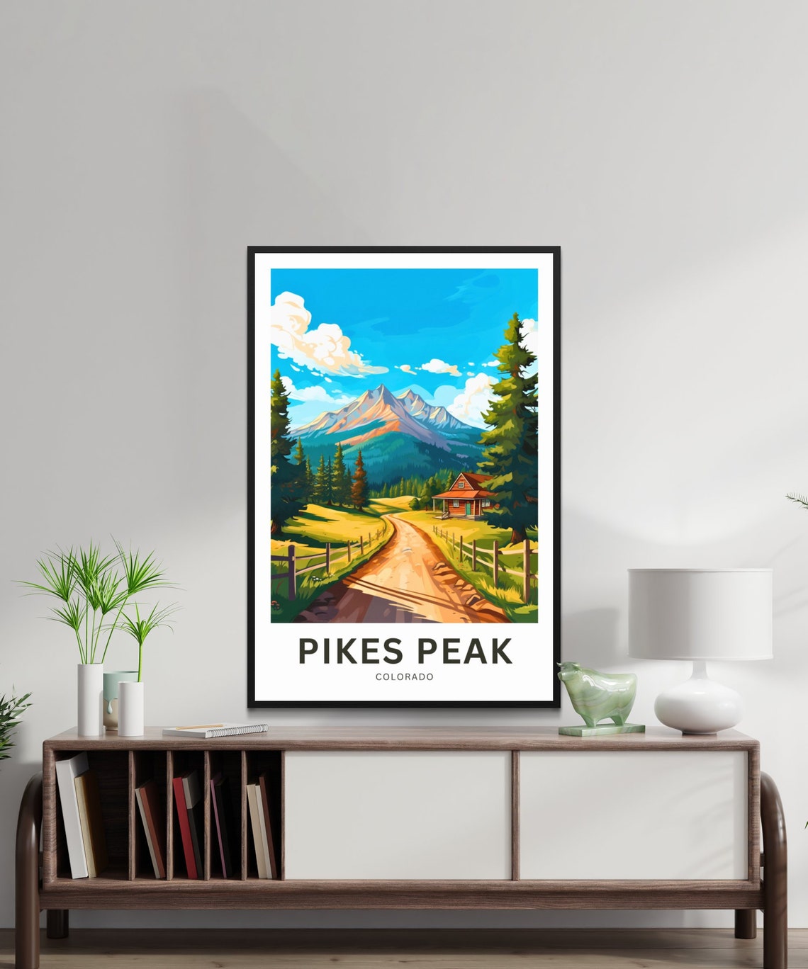 Pikes Peak Colorado Mountain Cabin Custom Text Travel Poster - Image 2