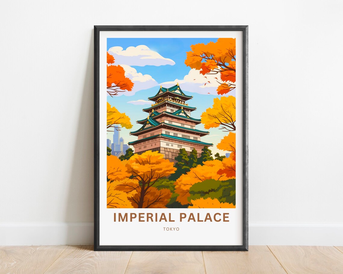 Tokyo Imperial Palace Autumn Castle Tower Travel Poster Japan City Art