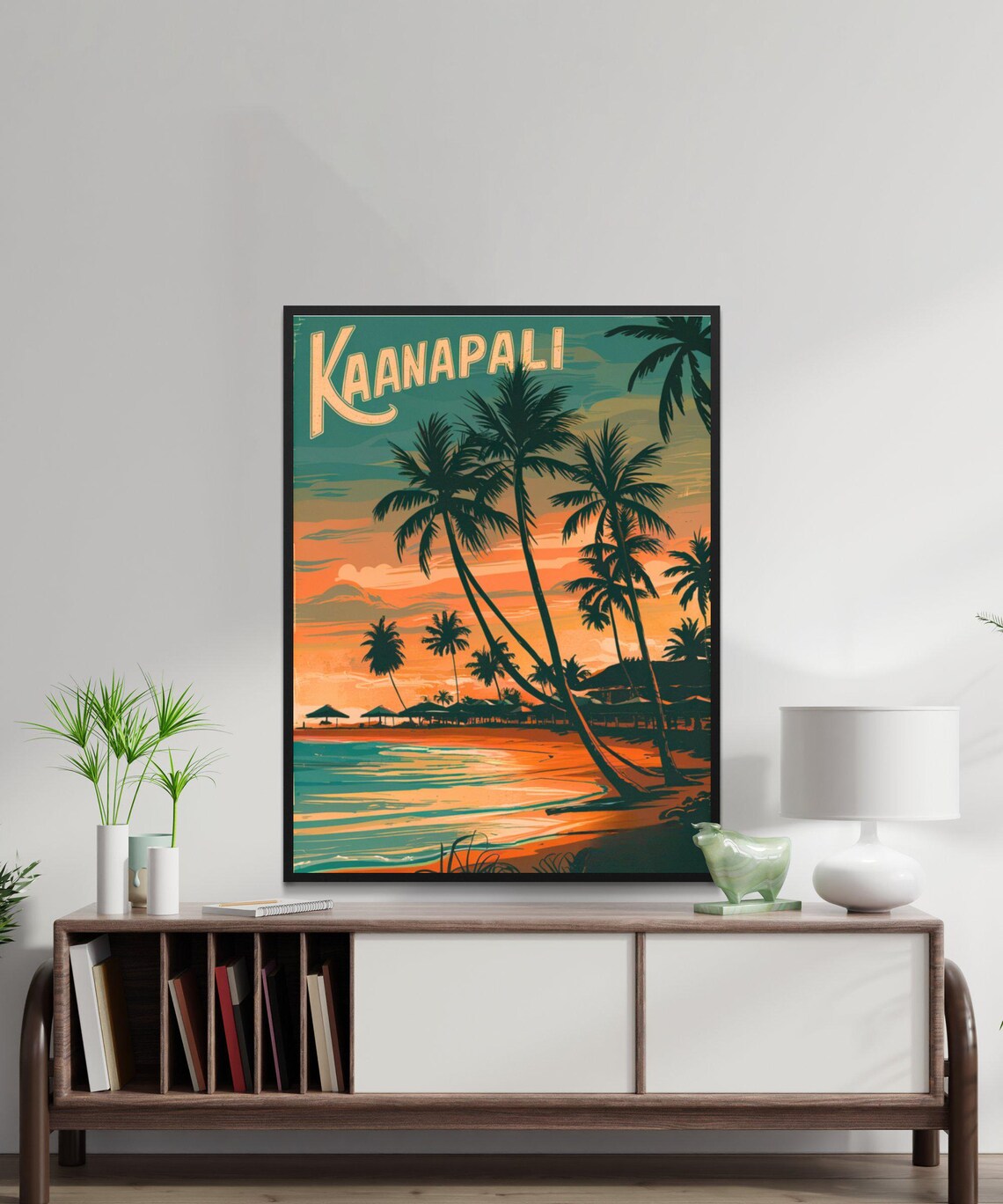 Kaanapali Hawaii Sunset Palm Silhouette Beach Vintage Poster - Image 2
