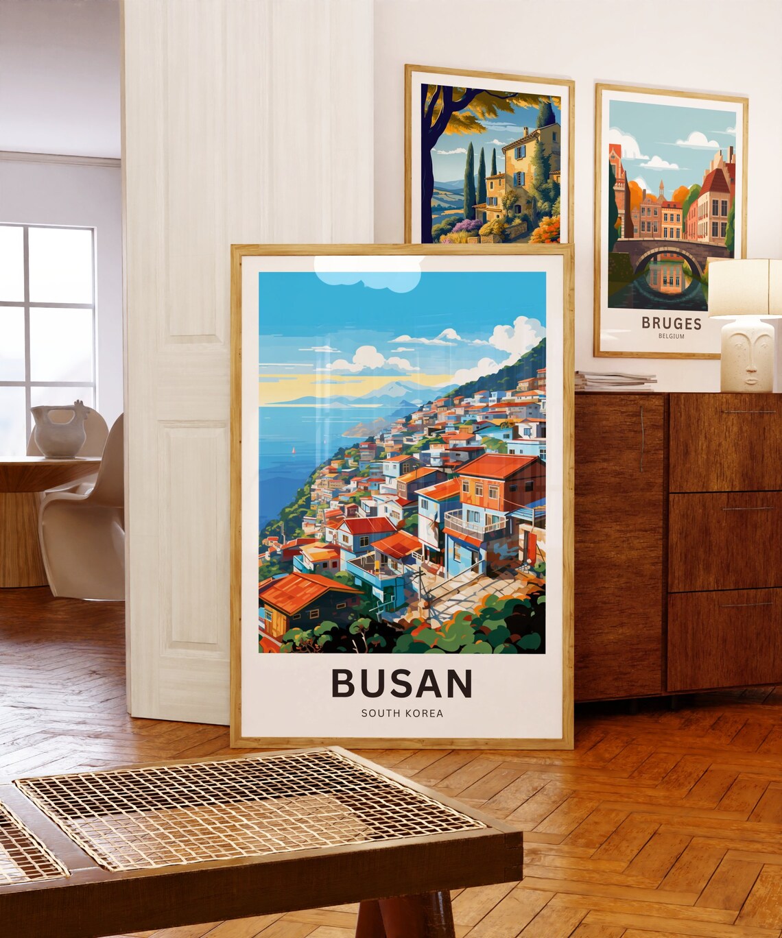 Busan South Korea Coastal Village Cliffs Seascape Travel Poster - Image 5