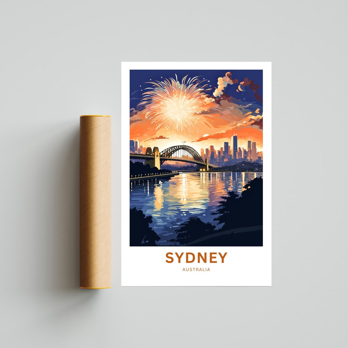 Sydney Australia Harbour Bridge Fireworks Sunset Travel Poster - Image 4