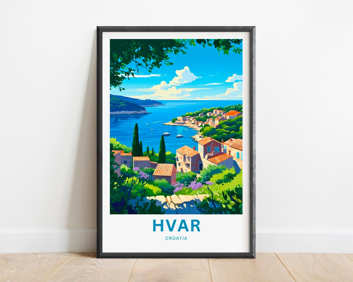 Hvar Croatia Sunny Island Bay Coastal Village Scenic Travel Poster