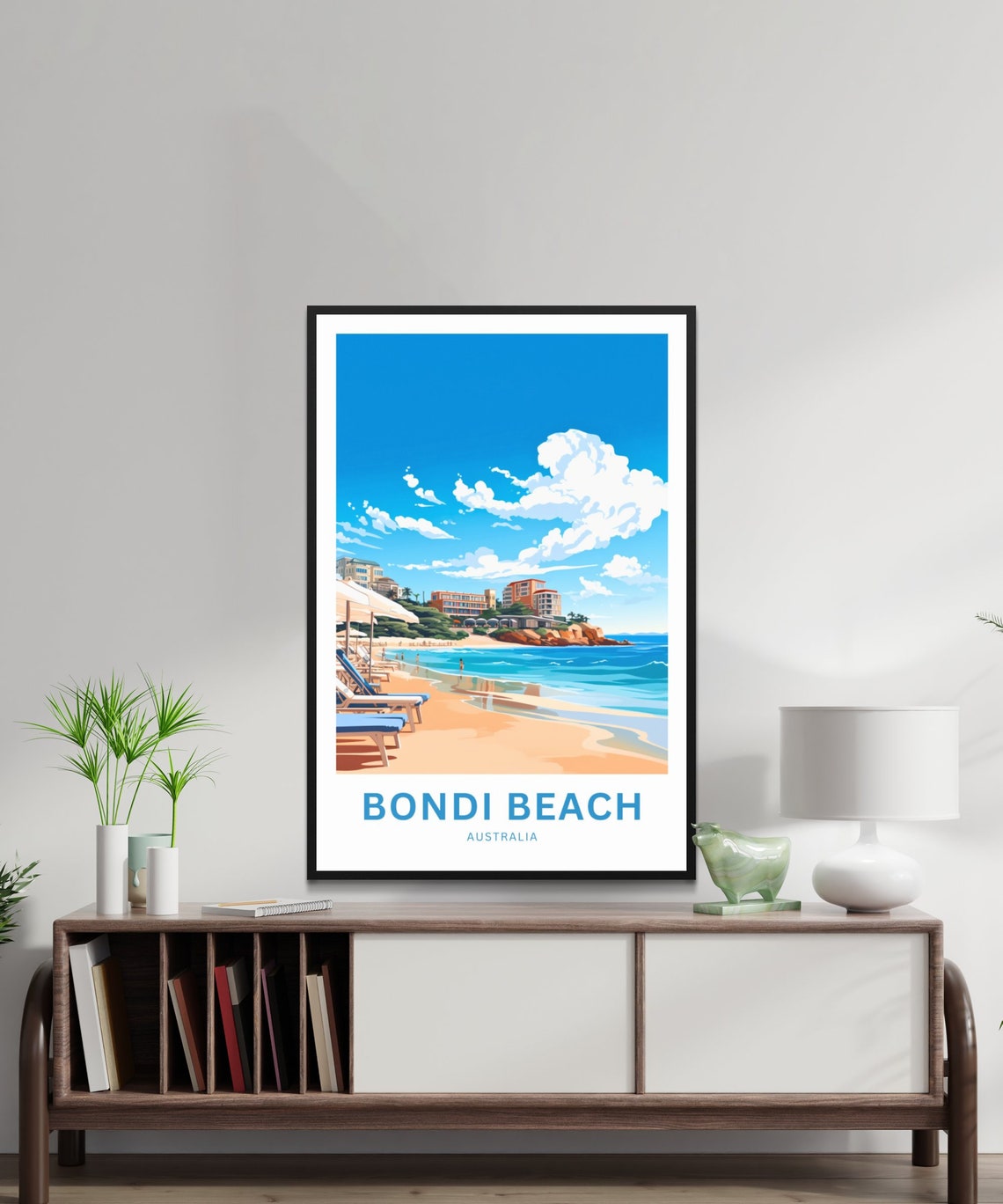 Bondi Beach Australia Deck Chairs Resort View Custom Text Poster - Image 2
