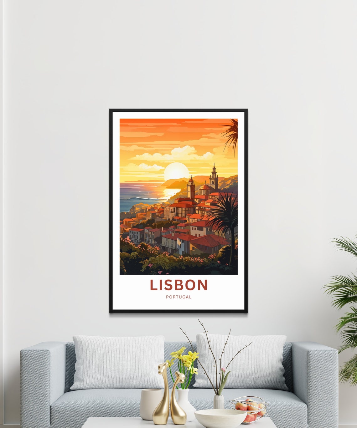 Lisbon Portugal Sunset Old Town Rooftops Vintage Travel Poster - Image 3