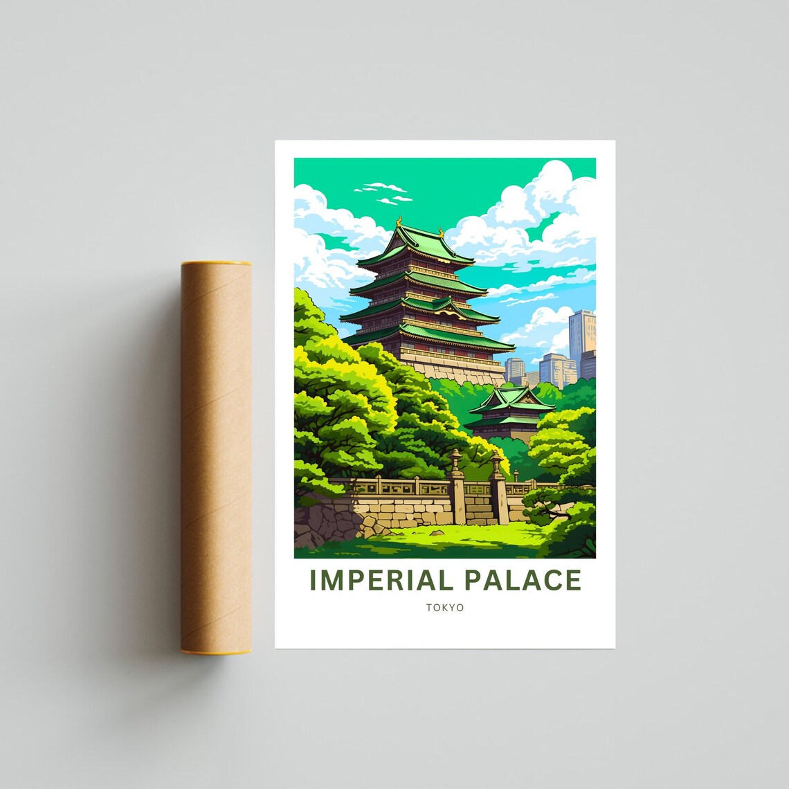 Personalized Imperial Palace Tokyo Japan Pagoda Style Travel Poster - Image 4