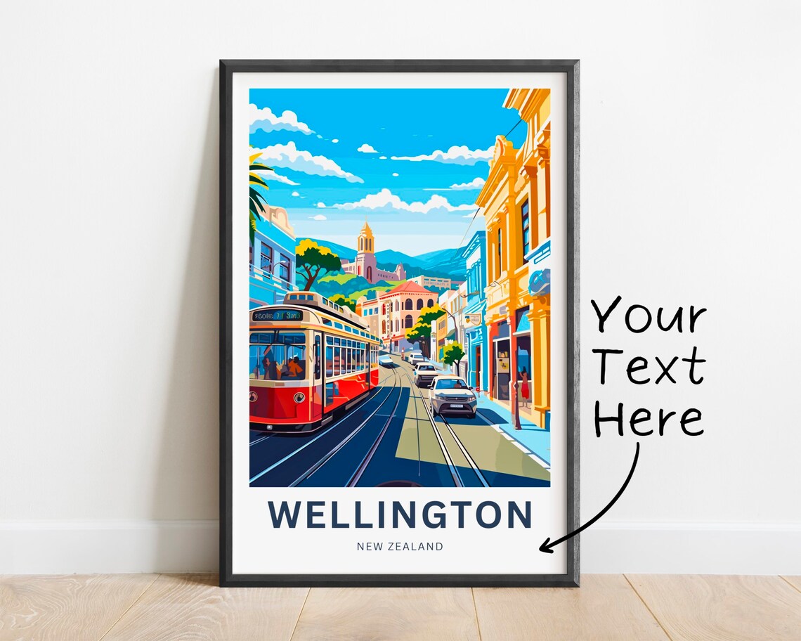 Wellington New Zealand Vintage Red Tram Downtown Street Poster