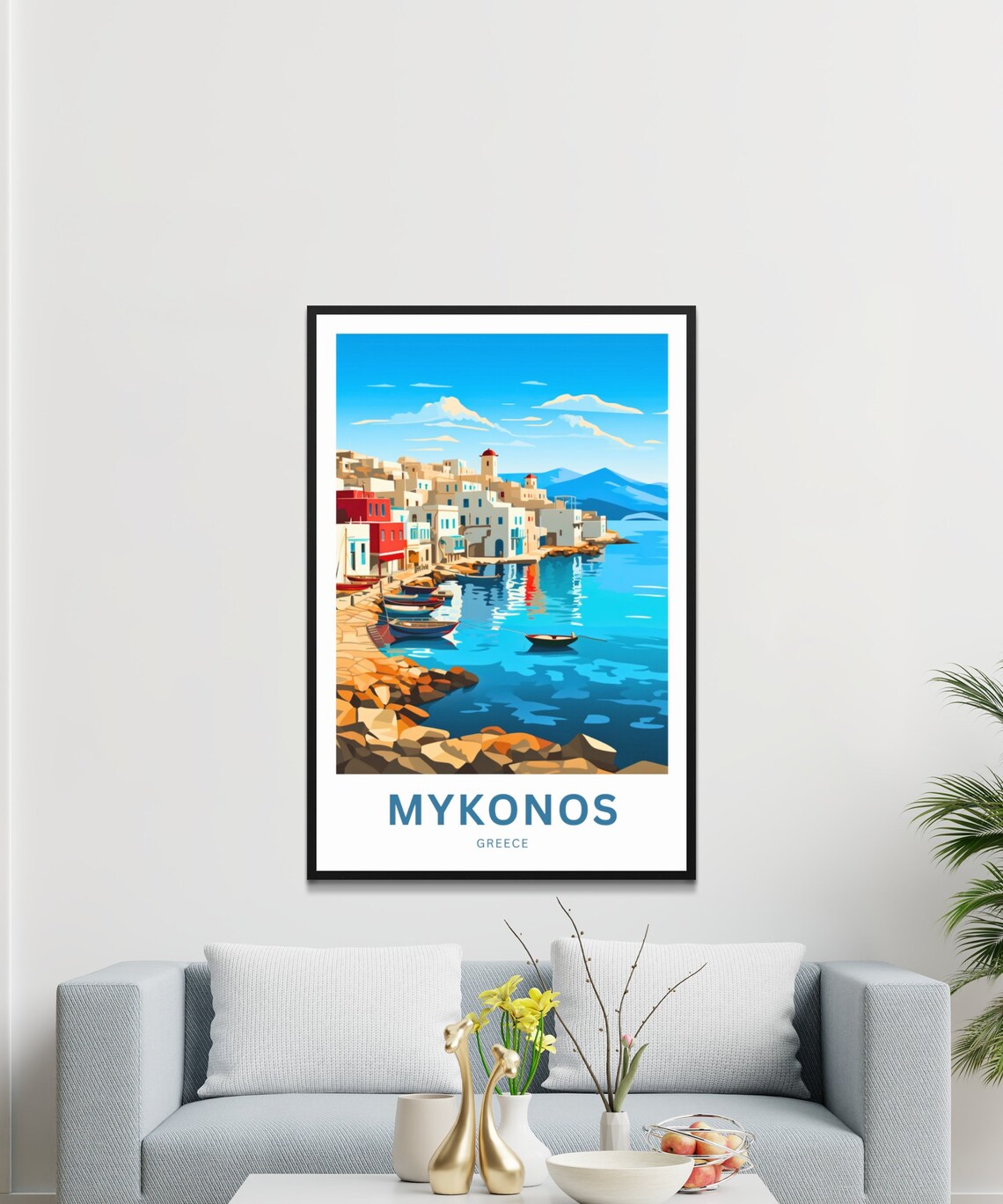 Mykonos Greece Harbor Boats Personalized Custom Travel Poster - Image 3