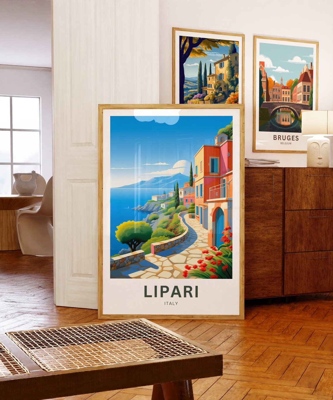 Lipari Italy Coastal Path Colorful Houses Illustrated Travel Poster - Image 5