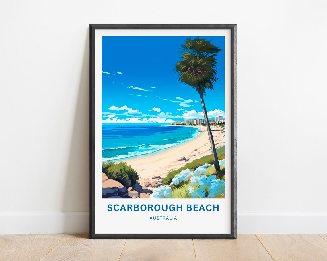 Scarborough Beach Australia Turquoise Surf Palm Coast Travel Poster
