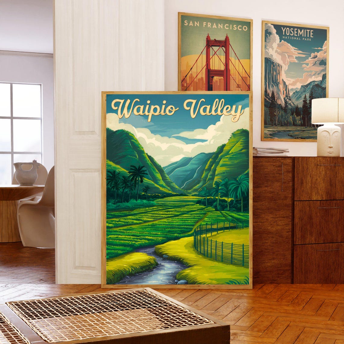 Waipio Valley Vintage Hawaii Green Valley Stream Retro Travel Poster - Image 5