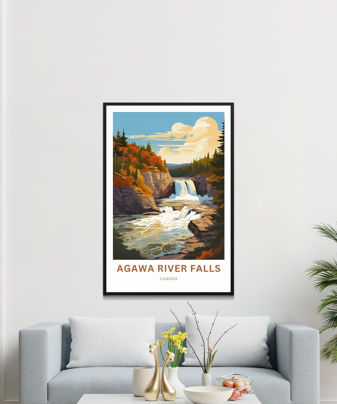 Personalized Agawa River Falls Canada Cliff Waterfall Travel Poster - Image 3