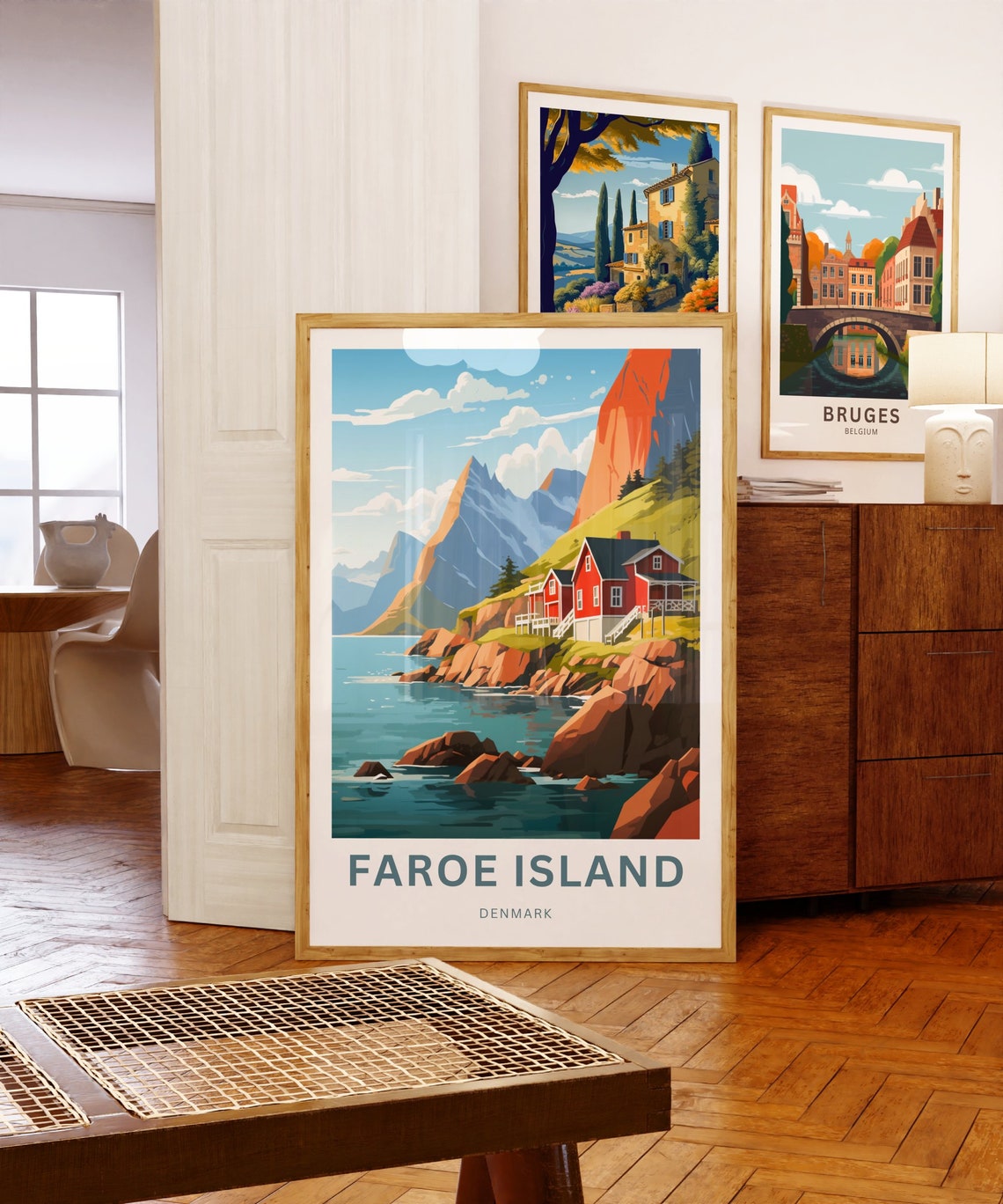 Faroe Island Red Cabins Rocky Coast Nordic Scenic Denmark Poster - Image 5