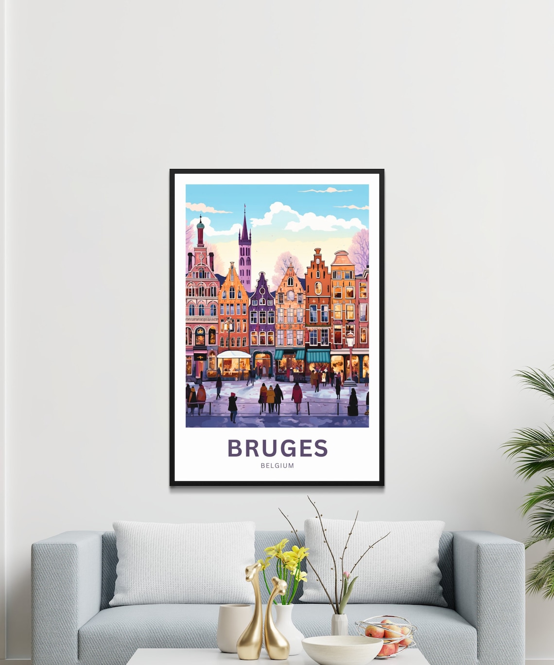 Personalized Bruges Belgium Winter Square Custom Vintage Travel Poster - Image 3