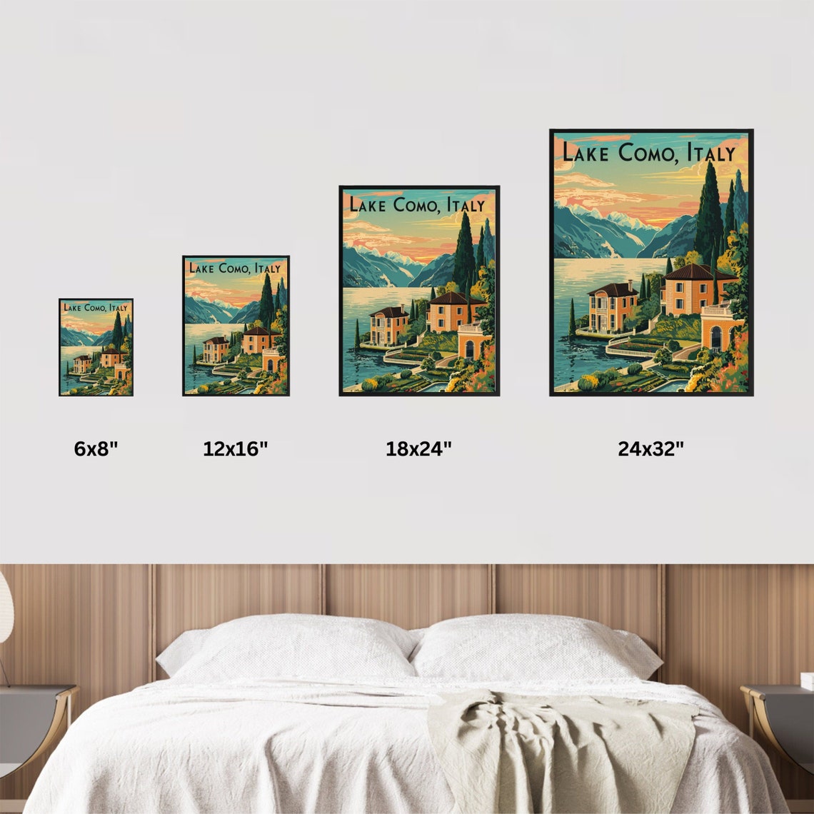 Lake Como Italy Sunset Villas Cypress Trees Lakefront View Poster - Image 4