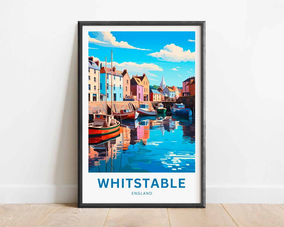 Whitstable England Pastel Harbor Sailboat View Vintage Travel Poster