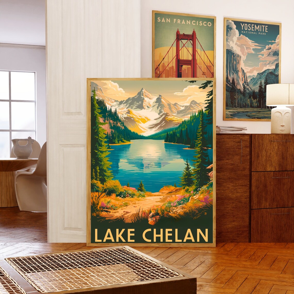 Lake Chelan Alpine Lake Pines Vintage Travel Poster Mountain Decor Art - Image 5