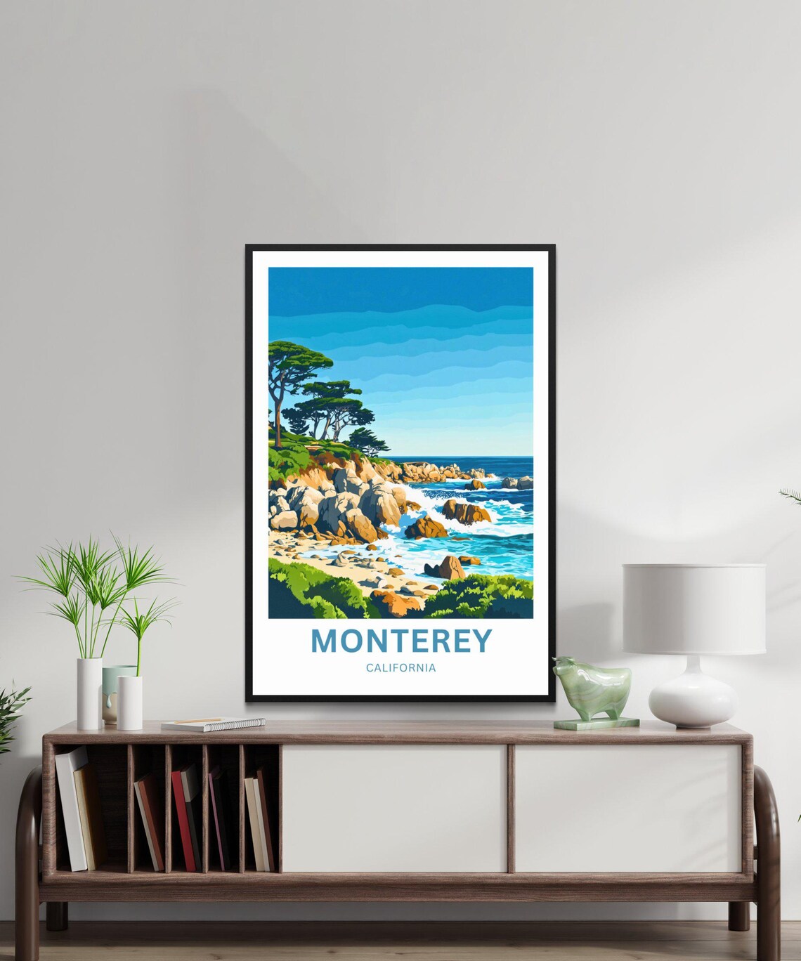 Monterey California Rocky Shore Cypress Waves Vintage Travel Poster - Image 2