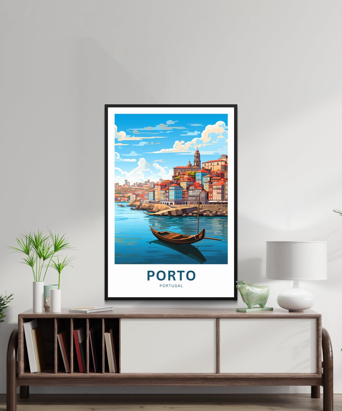 Porto Portugal Riverside Cityscape Boat Personalized Art Print - Image 2