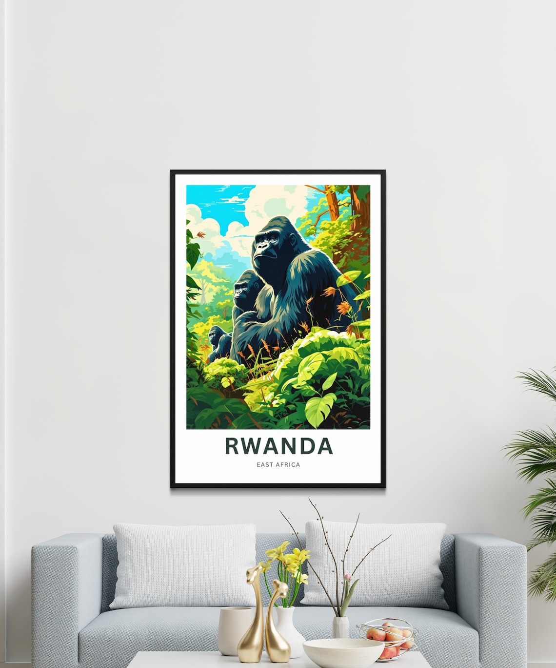 Rwanda Mountain Gorilla Family Jungle East Africa Travel Poster - Image 3