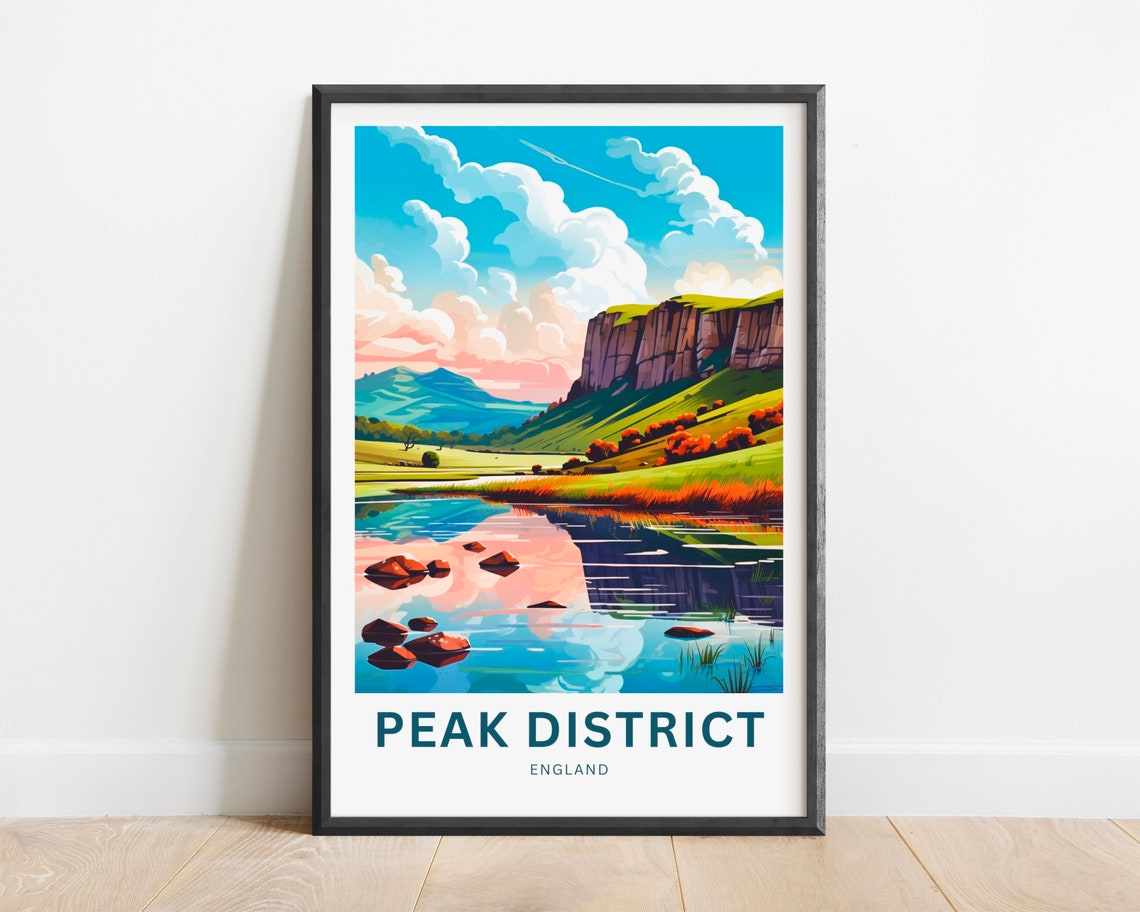 Peak District England Mirror Lake Hills Sunset View Glowing Poster