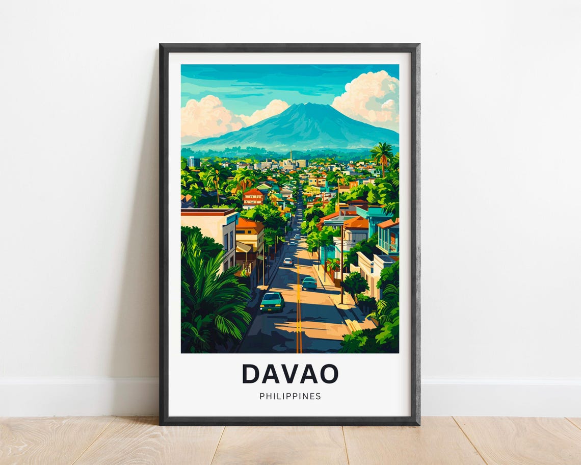 Davao Philippines City Street Mount Apo Skyline Travel Poster