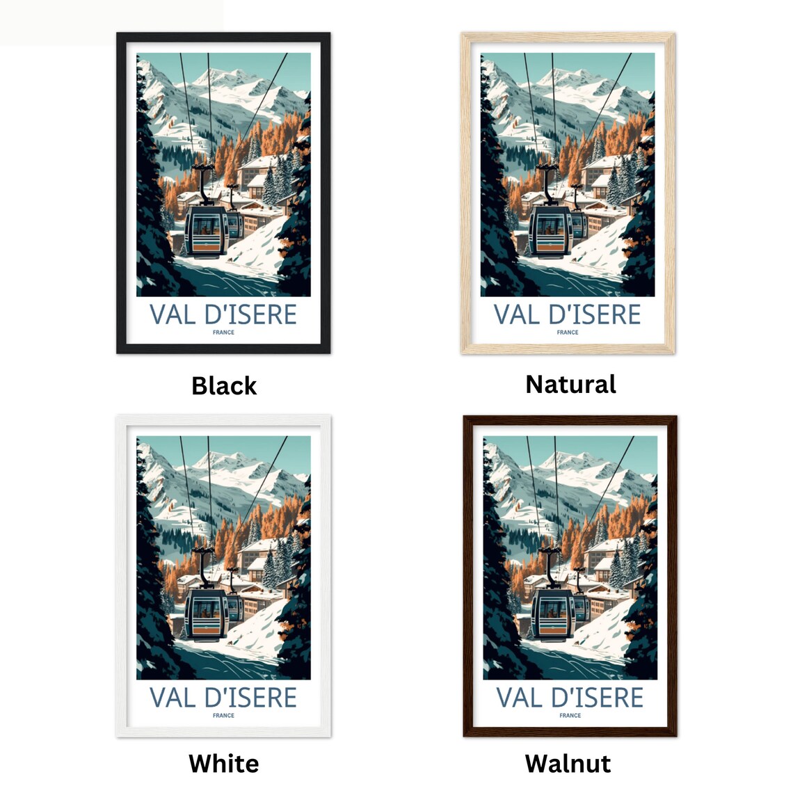 Val d'Isere France Travel Poster Ski Resort Gondola Snowy Peaks Scene - Image 3
