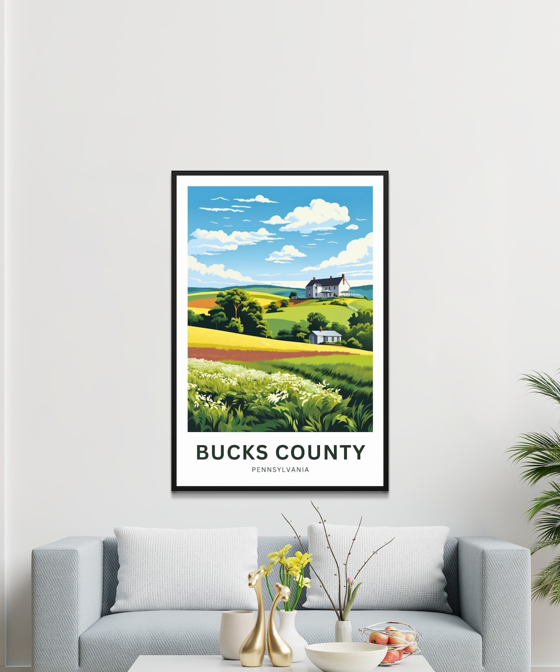 Personalized Bucks County Pennsylvania Farmhouse Hills Travel Poster - Image 3