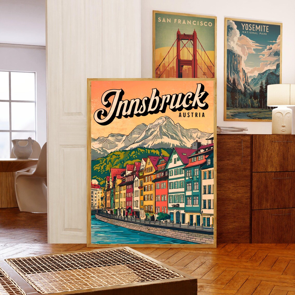 Innsbruck Austria Colorful Riverside Alpine Town Travel Poster - Image 5