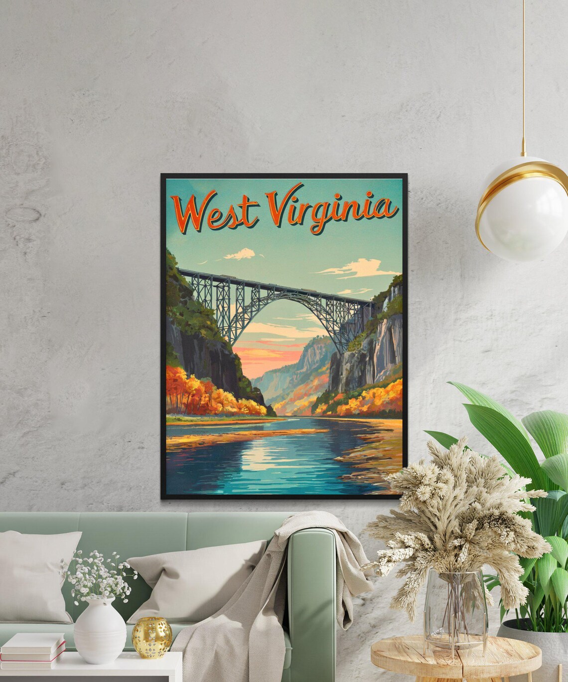 West Virginia New River Gorge Bridge At Sunset Over The River Poster - Image 3