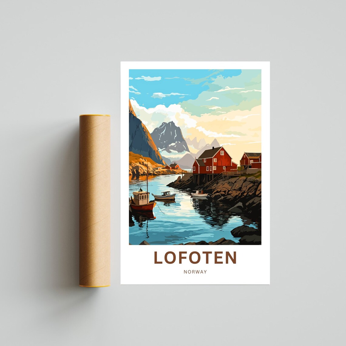 Lofoten Norway Fjord Boats Rocky Shore Golden Hour Personalized Poster - Image 4