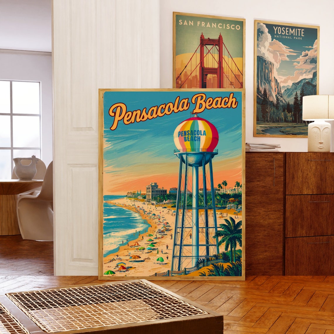 Pensacola Beach Florida Vintage Water Tower at Golden Sunset Poster - Image 5