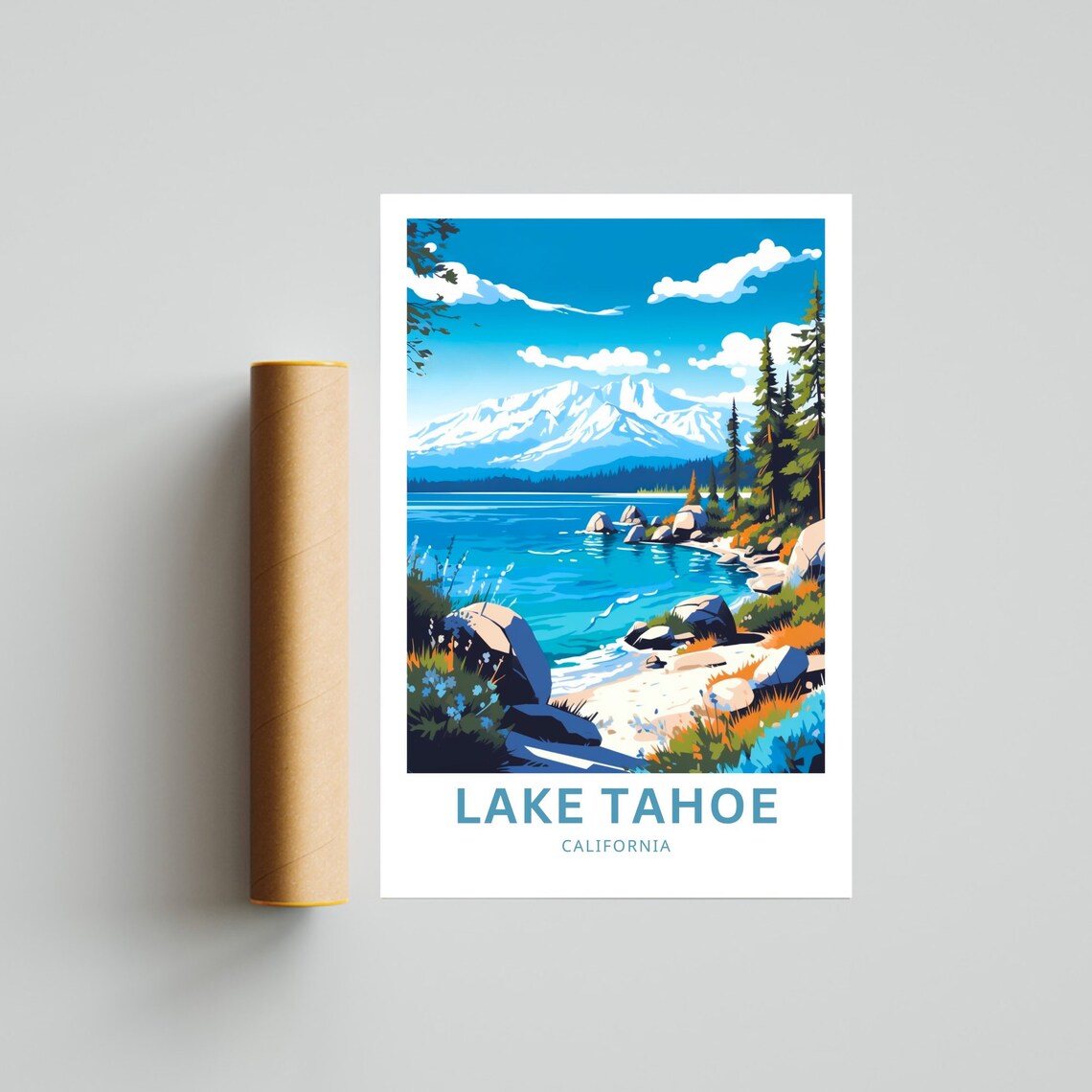 Personalized Lake Tahoe California Sierra Shore Travel Poster - Image 4