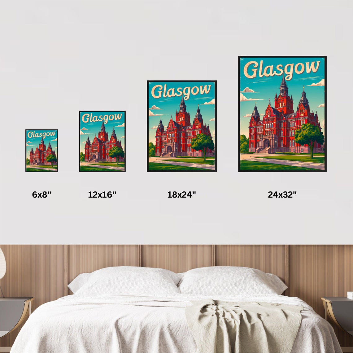 Glasgow Scotland Red Sandstone Landmark Vintage Script Travel Poster - Image 4