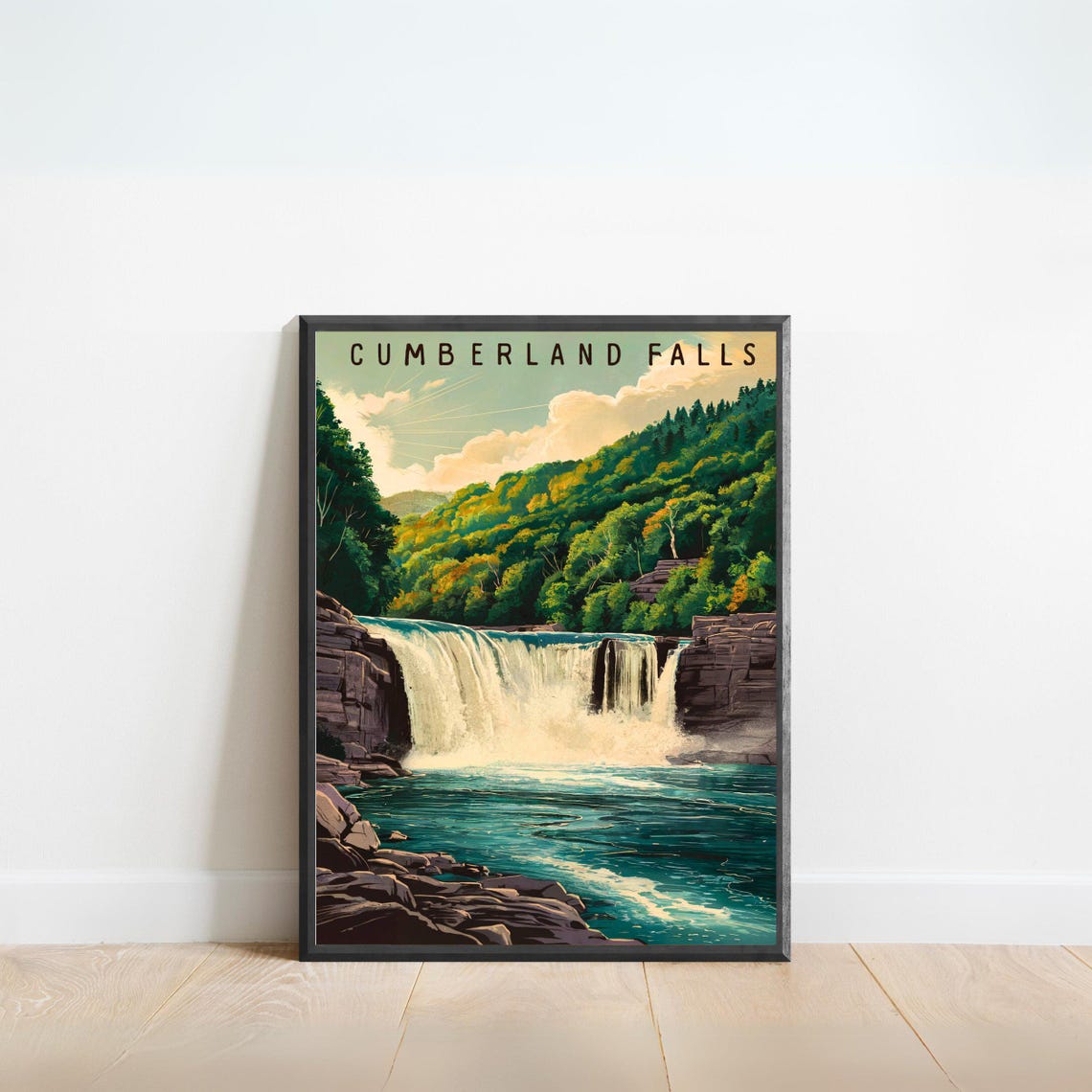 Cumberland Falls Kentucky Waterfall Gorge Vintage Travel Poster